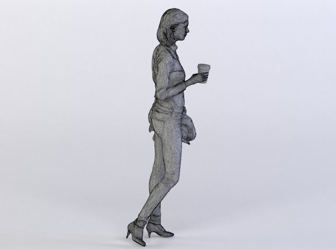 Melinda 0407 Woman holding cup and a jacket