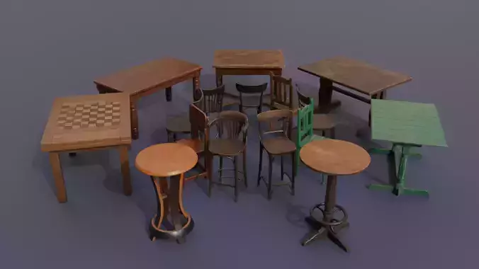 Bar Furniture Pack -16 Realistic Game-Ready Chairs and Tables