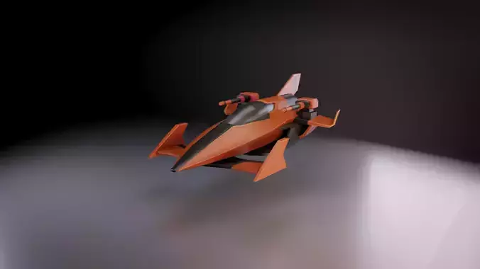 Stylized Modular Spacecraft with Mounted Weapon Game-Ready