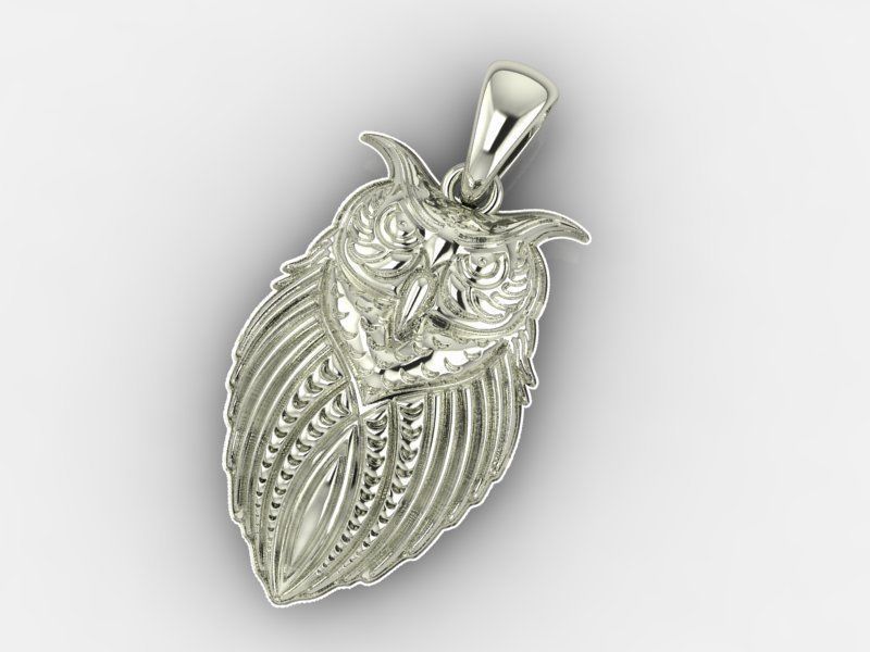 Pendant owl in gold 3D print model_1