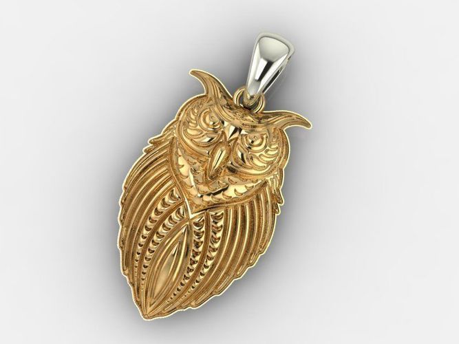 Pendant owl in gold 3D print model