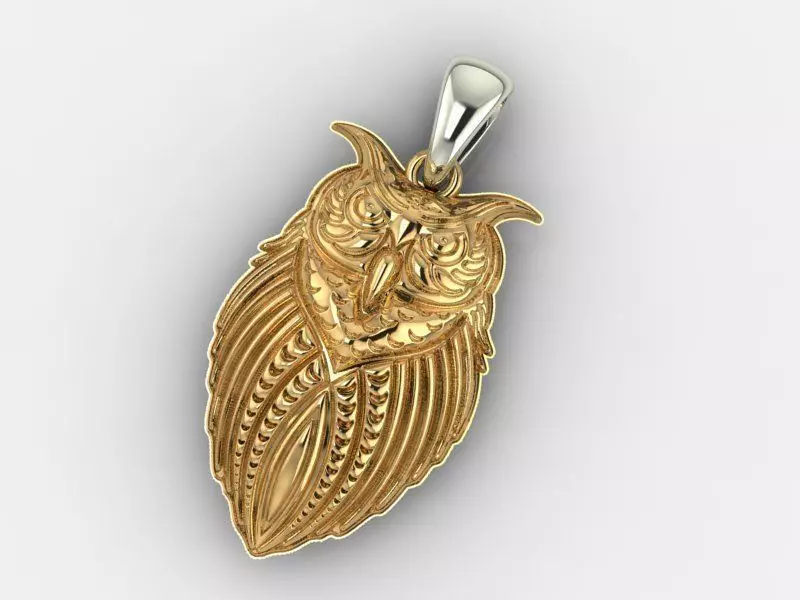 Pendant owl in gold 3D print model_0