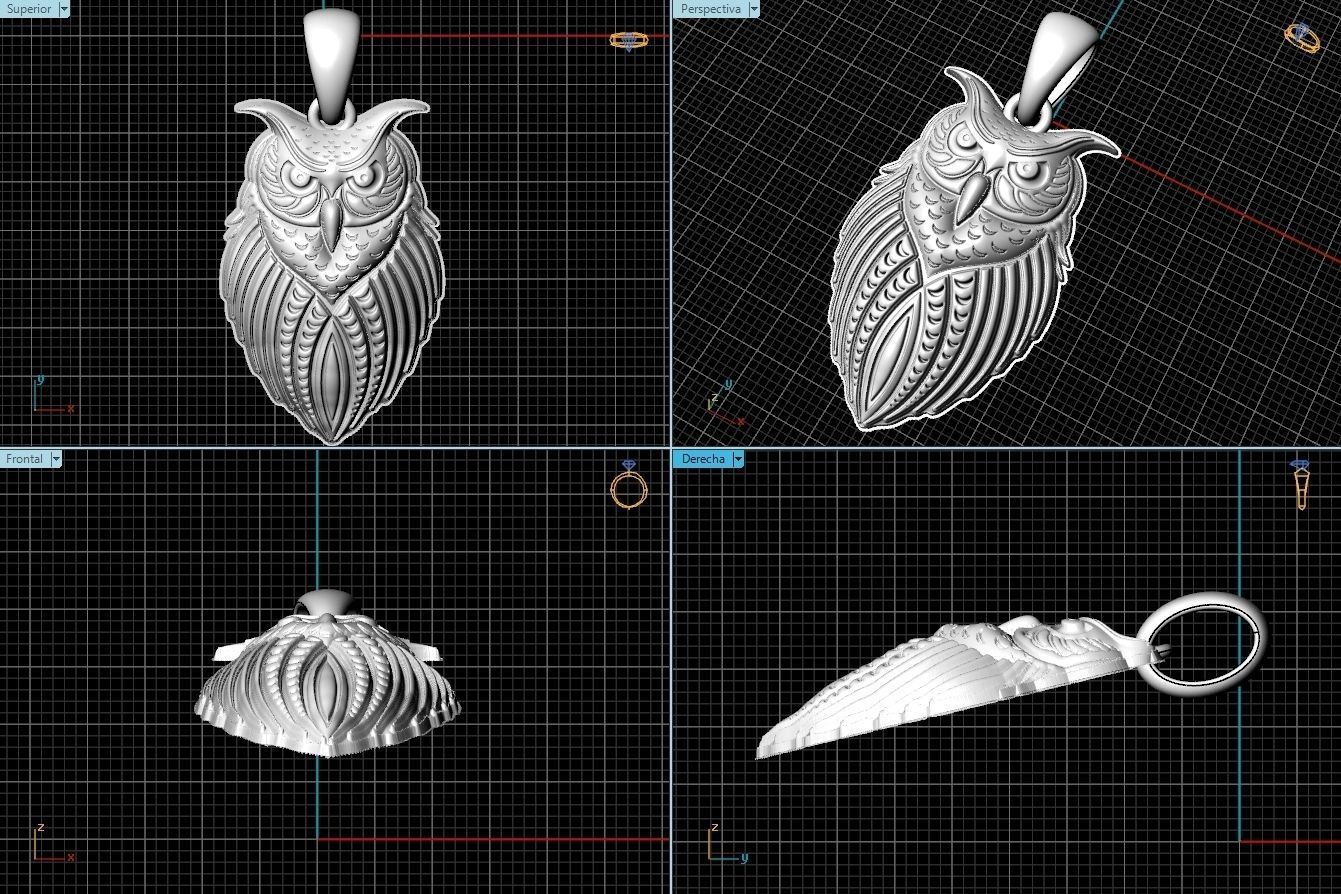 Pendant owl in gold 3D print model_2