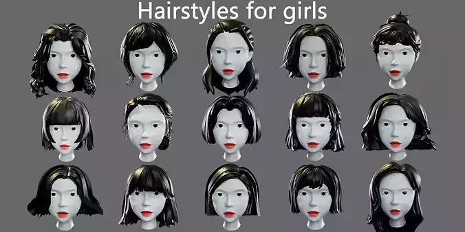 Hairstyles for girls Low poly 3D model