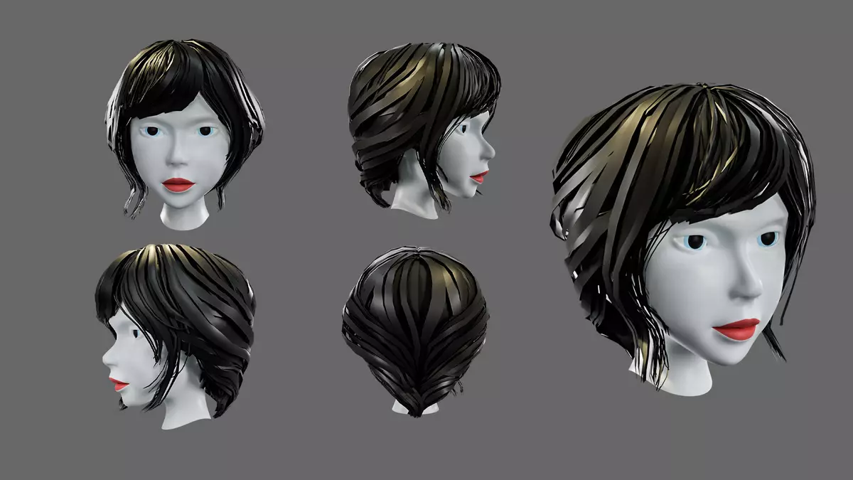 Hairstyles for girls Low poly 3D model Free low-poly 3D model_3