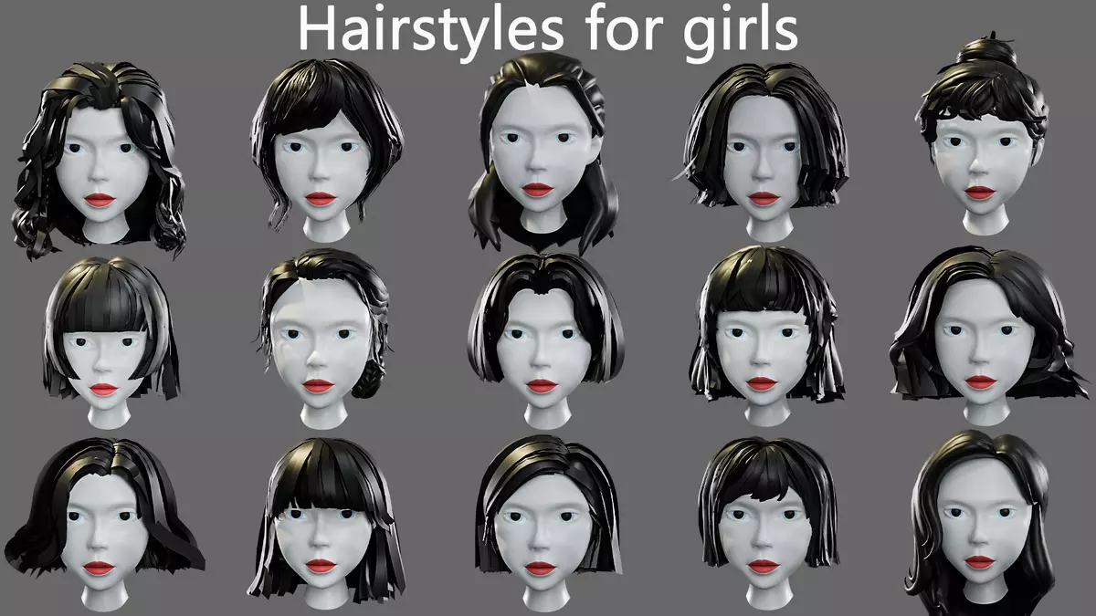 Hairstyles for girls Low poly 3D model Free low-poly 3D model_1