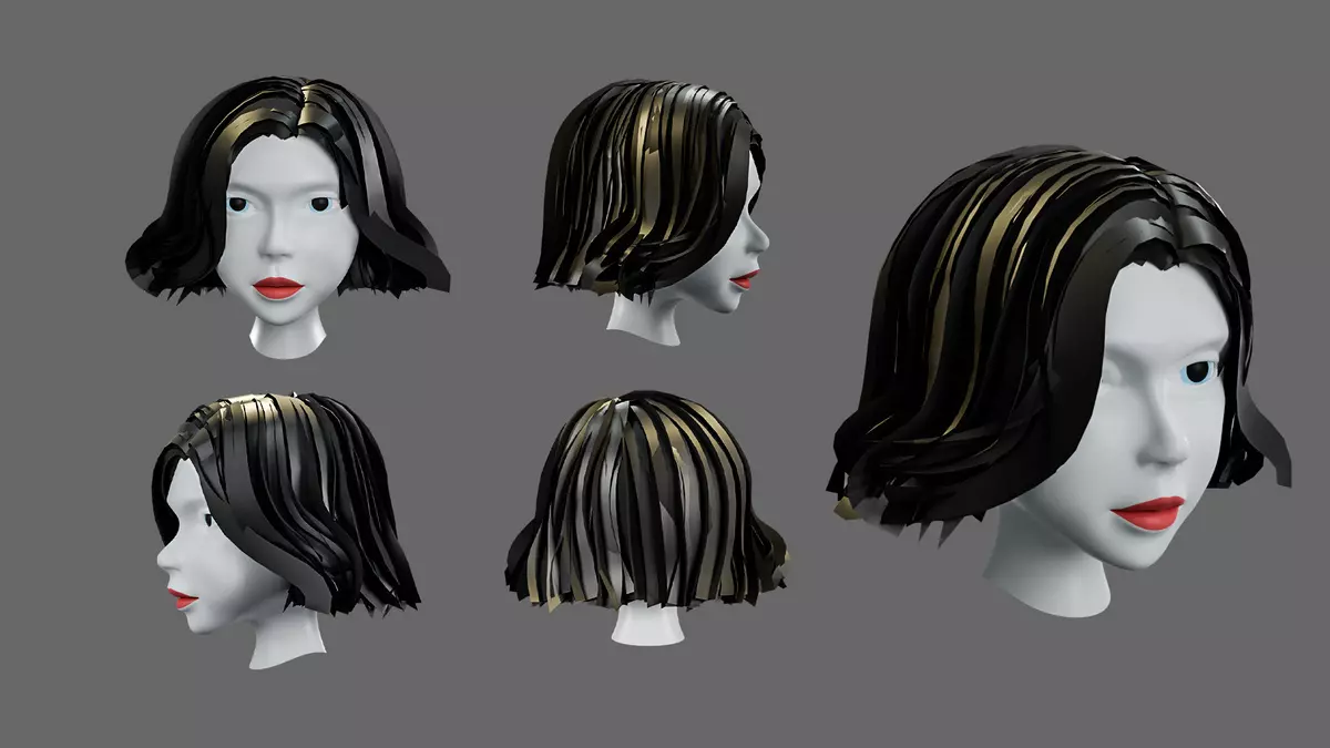 Hairstyles for girls Low poly 3D model Free low-poly 3D model_2