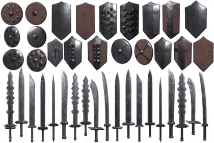 Modular Melee Swords And Shields Stylized Procedural Weapon Pack Low-poly 3D model_0