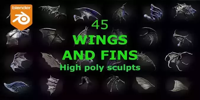 45 WINGS AND FINS high poly sculpts