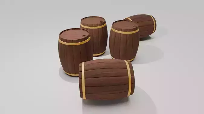 High-quality 3D model of a wooden barrel set