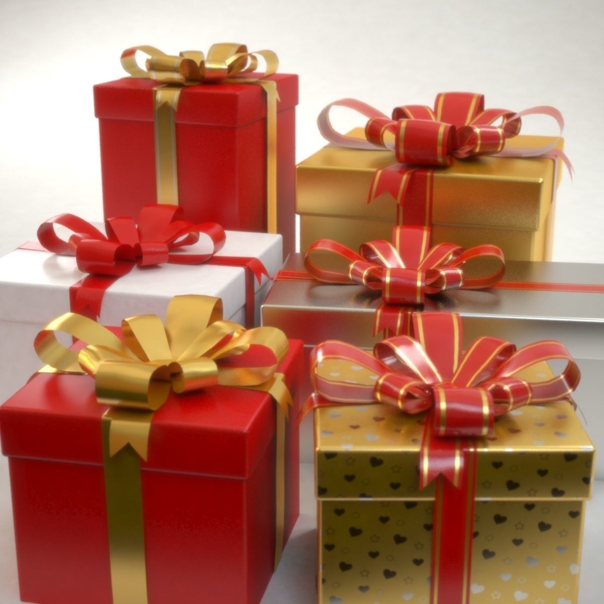 Gift Boxes Set Christmas Presents 3D model_4
