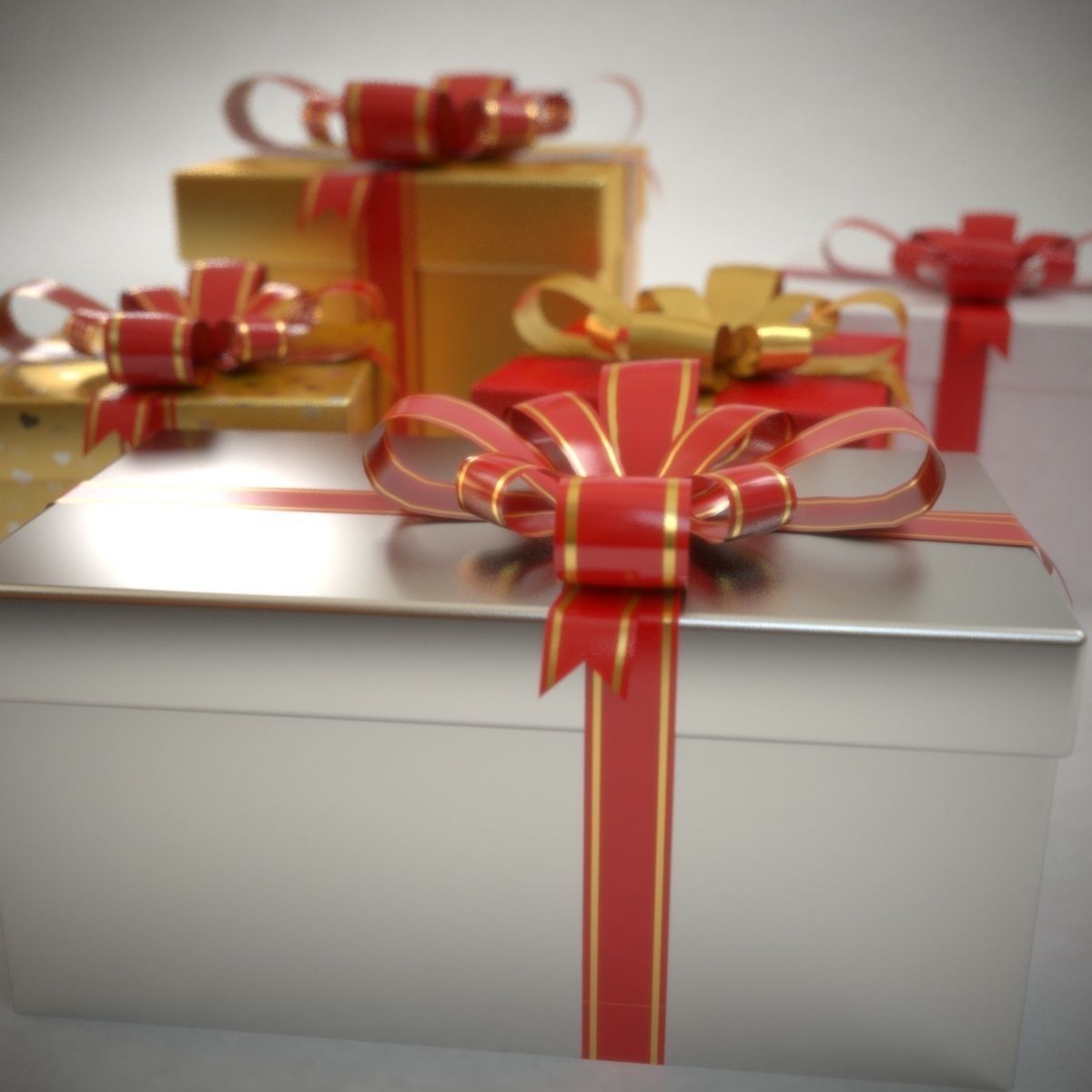 Gift Boxes Set Christmas Presents 3D model_1