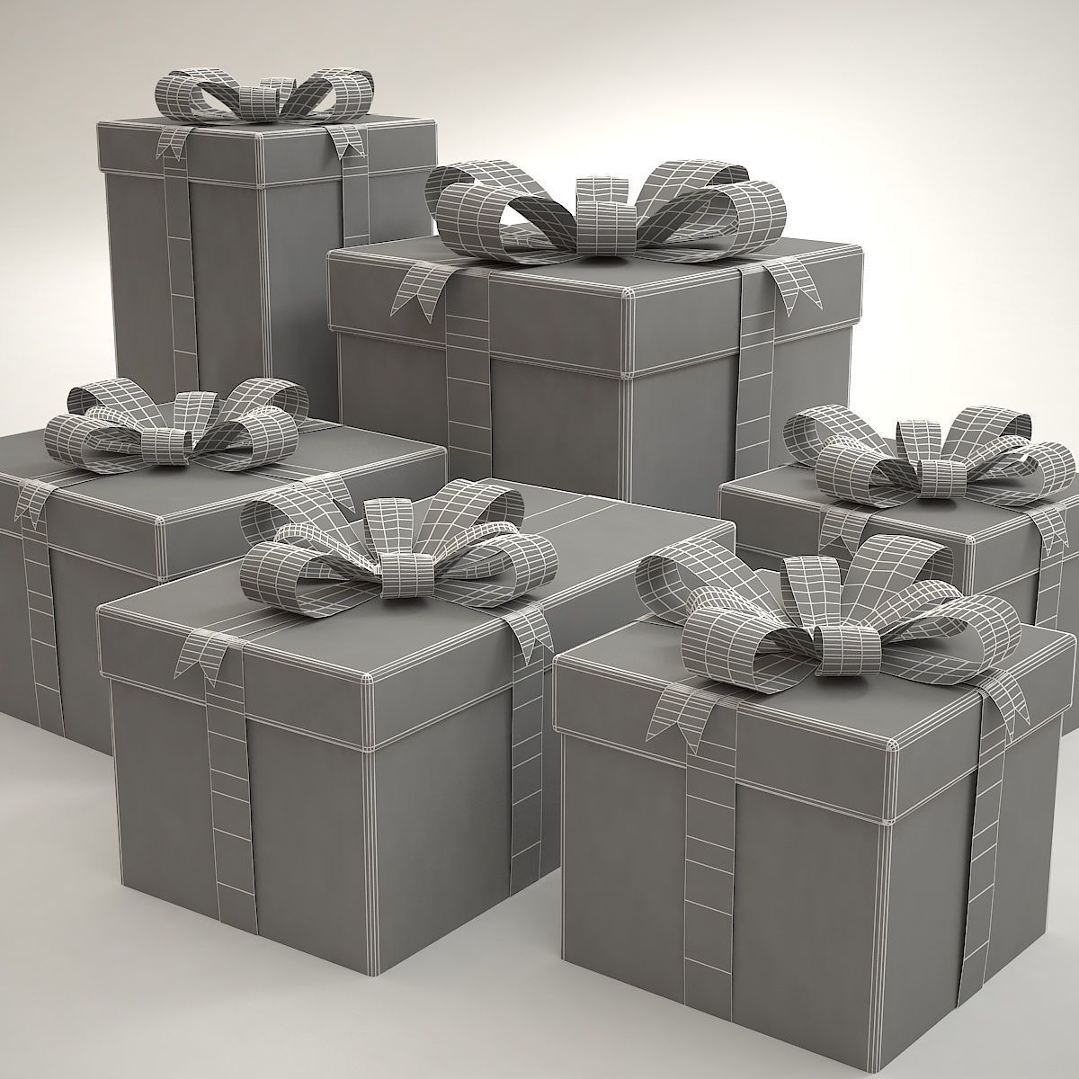 Gift Boxes Set Christmas Presents 3D model_5
