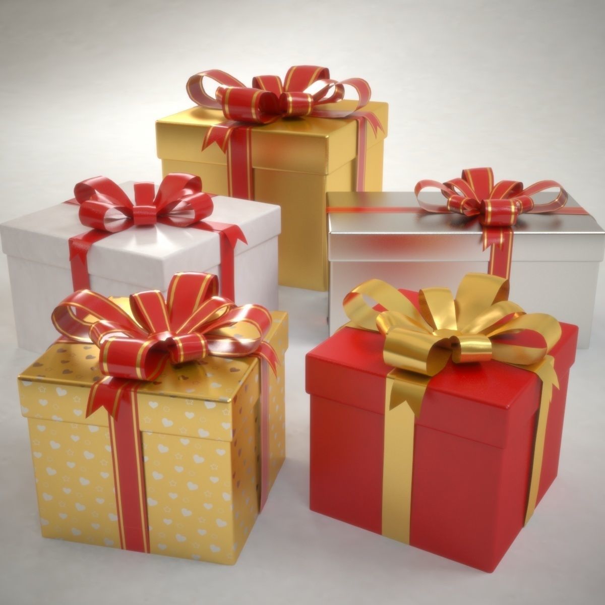 Gift Boxes Set Christmas Presents 3D model_3