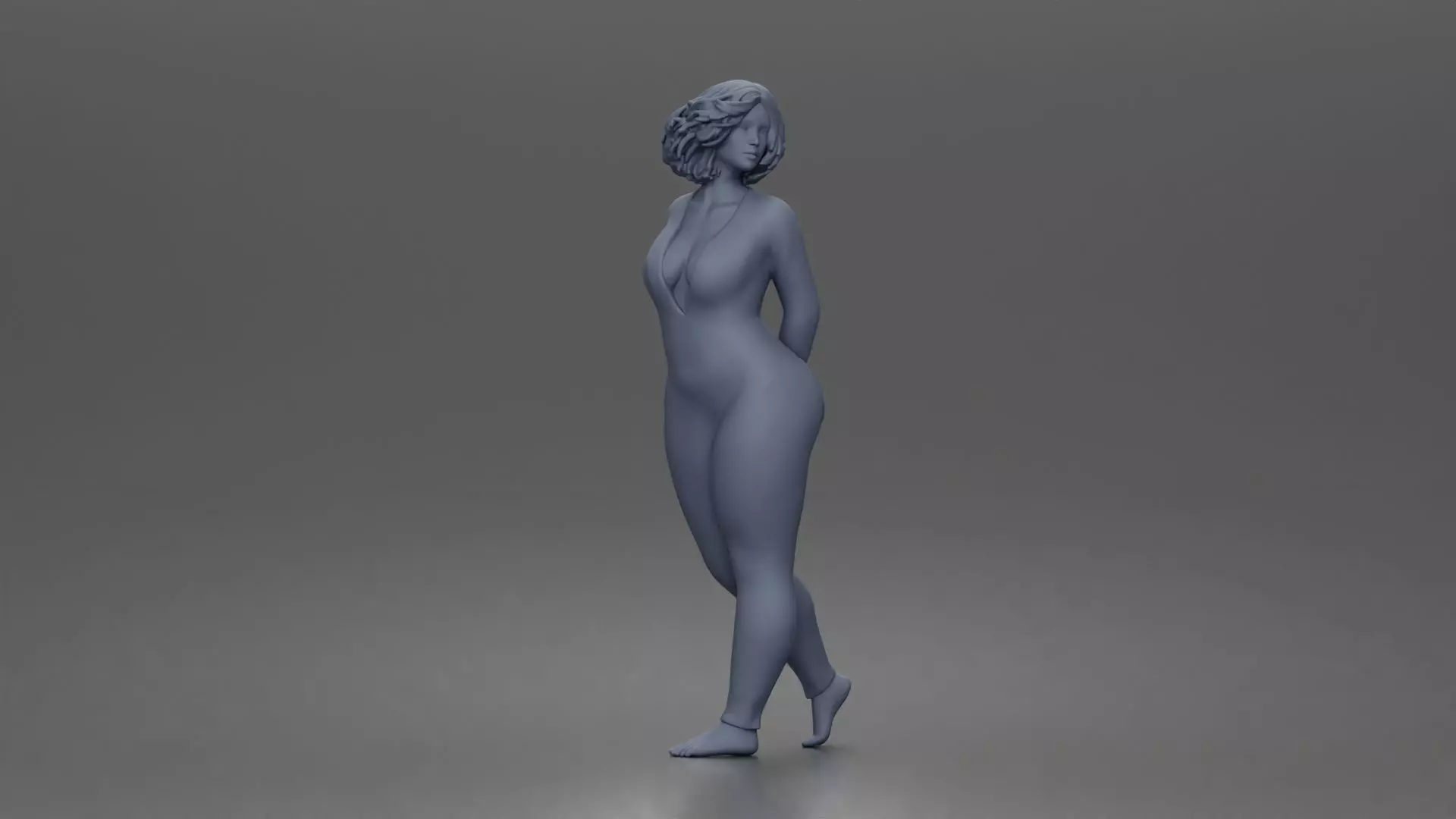 Woman walks away glancing back wearing romper pajama 3D print model_7