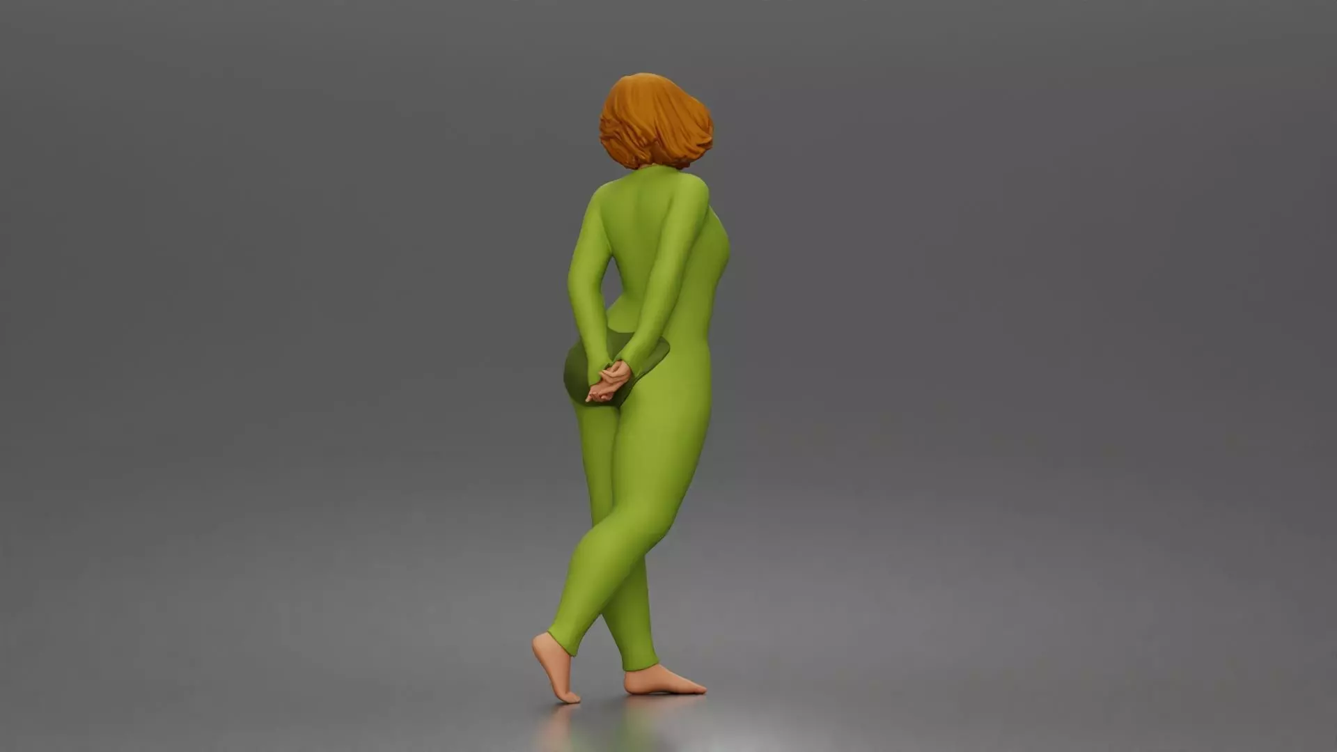 Woman walks away glancing back wearing romper pajama 3D print model_4