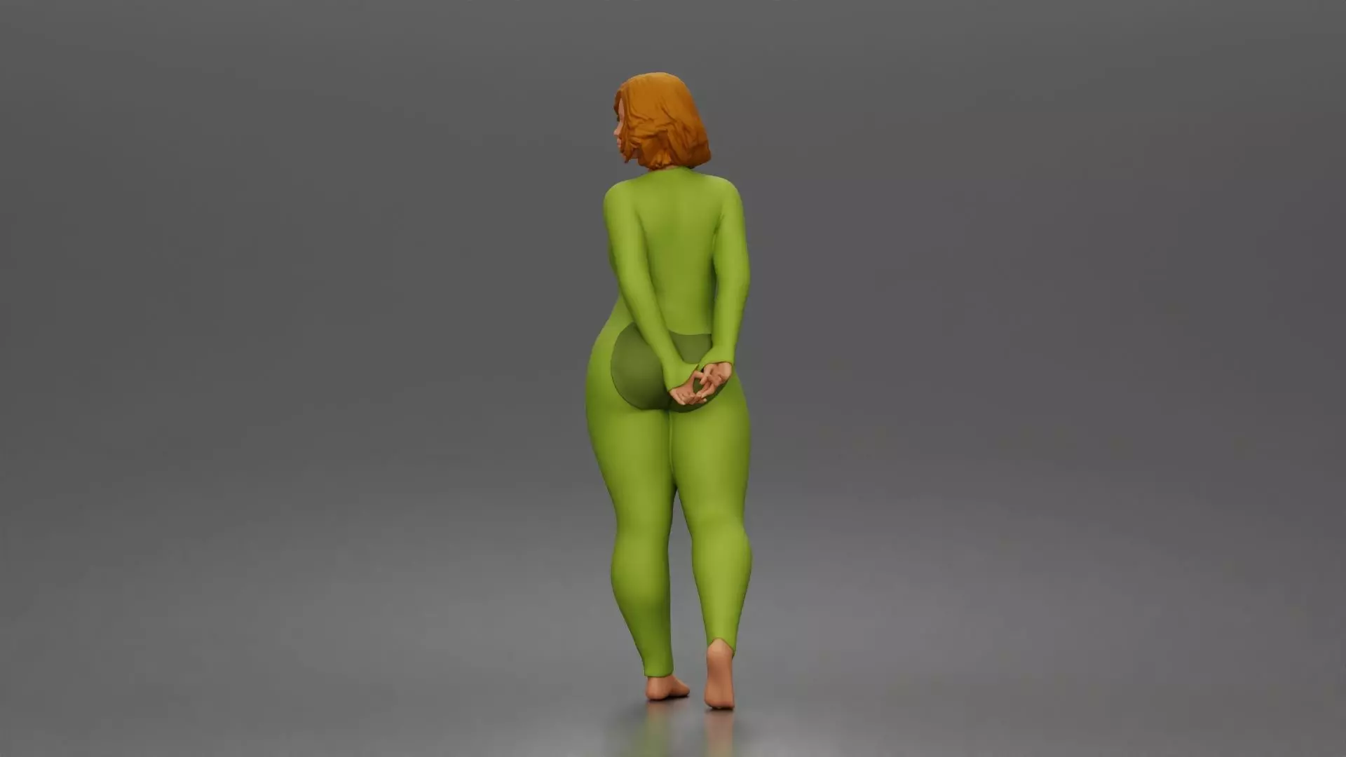 Woman walks away glancing back wearing romper pajama 3D print model_5