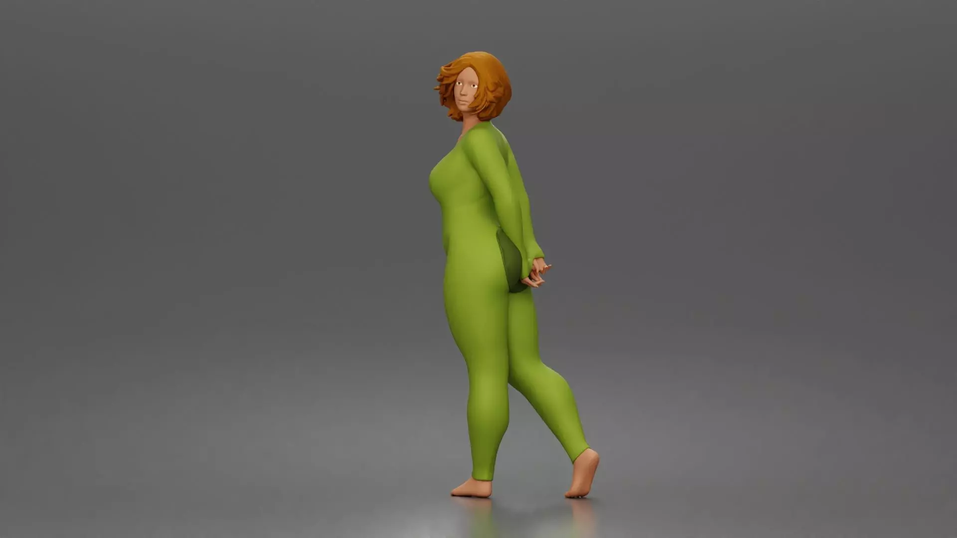 Woman walks away glancing back wearing romper pajama 3D print model_0