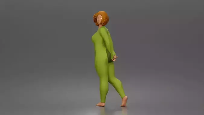 Woman walks away glancing back wearing romper pajama