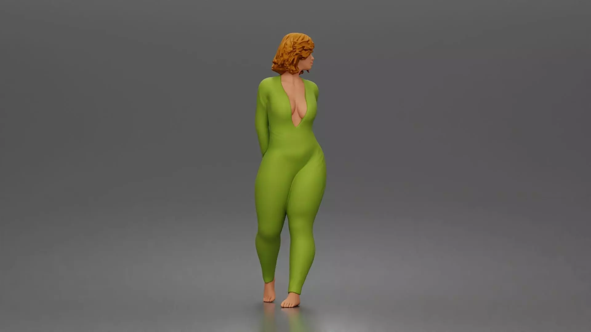 Woman walks away glancing back wearing romper pajama 3D print model_2