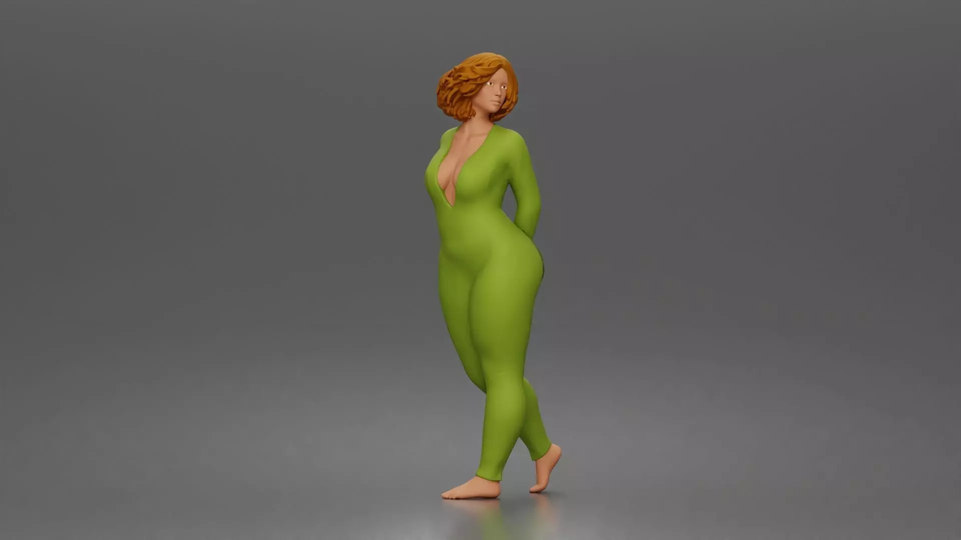 Woman walks away glancing back wearing romper pajama 3D print model_1