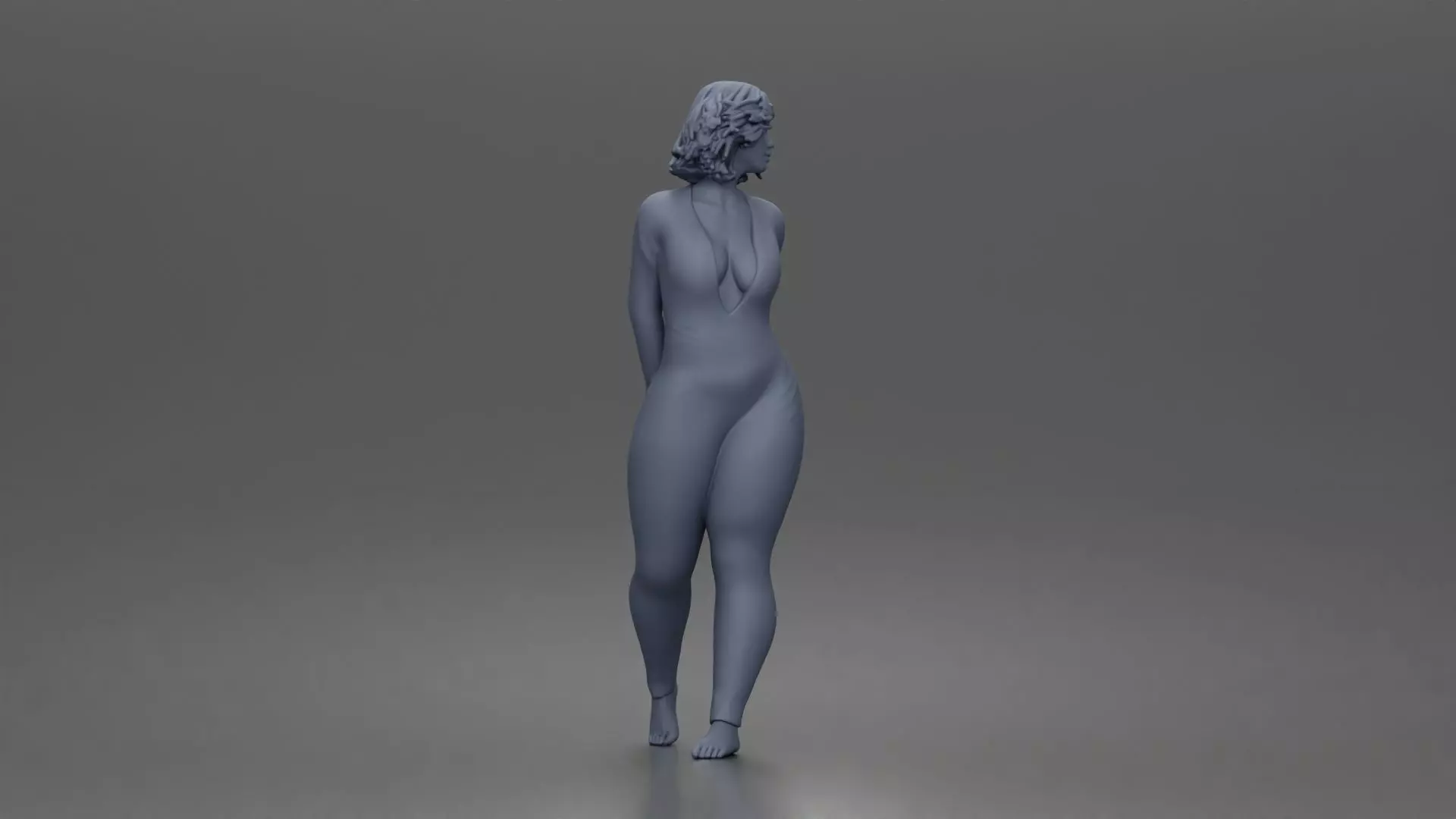 Woman walks away glancing back wearing romper pajama 3D print model_8
