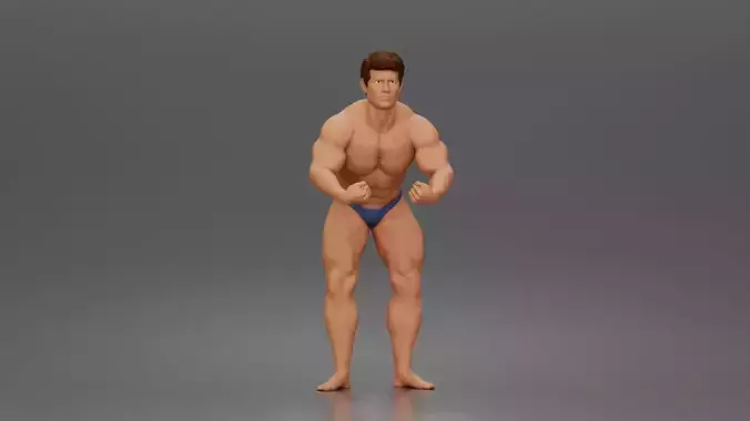 Bodybuilder flexes muscles posing trunks onstage powerhouse