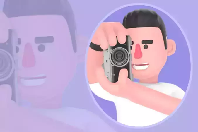 Stylized 3D Male Photographer Character - Cartoon Low Angle Shot