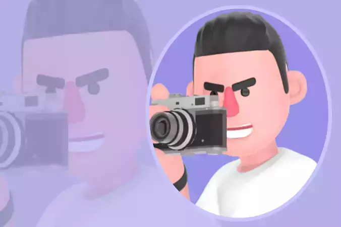 Stylized 3D Male Photographer Character - Cartoon Action Pose
