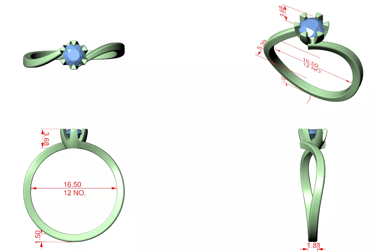 Round Diamond Ring 3D print model_6