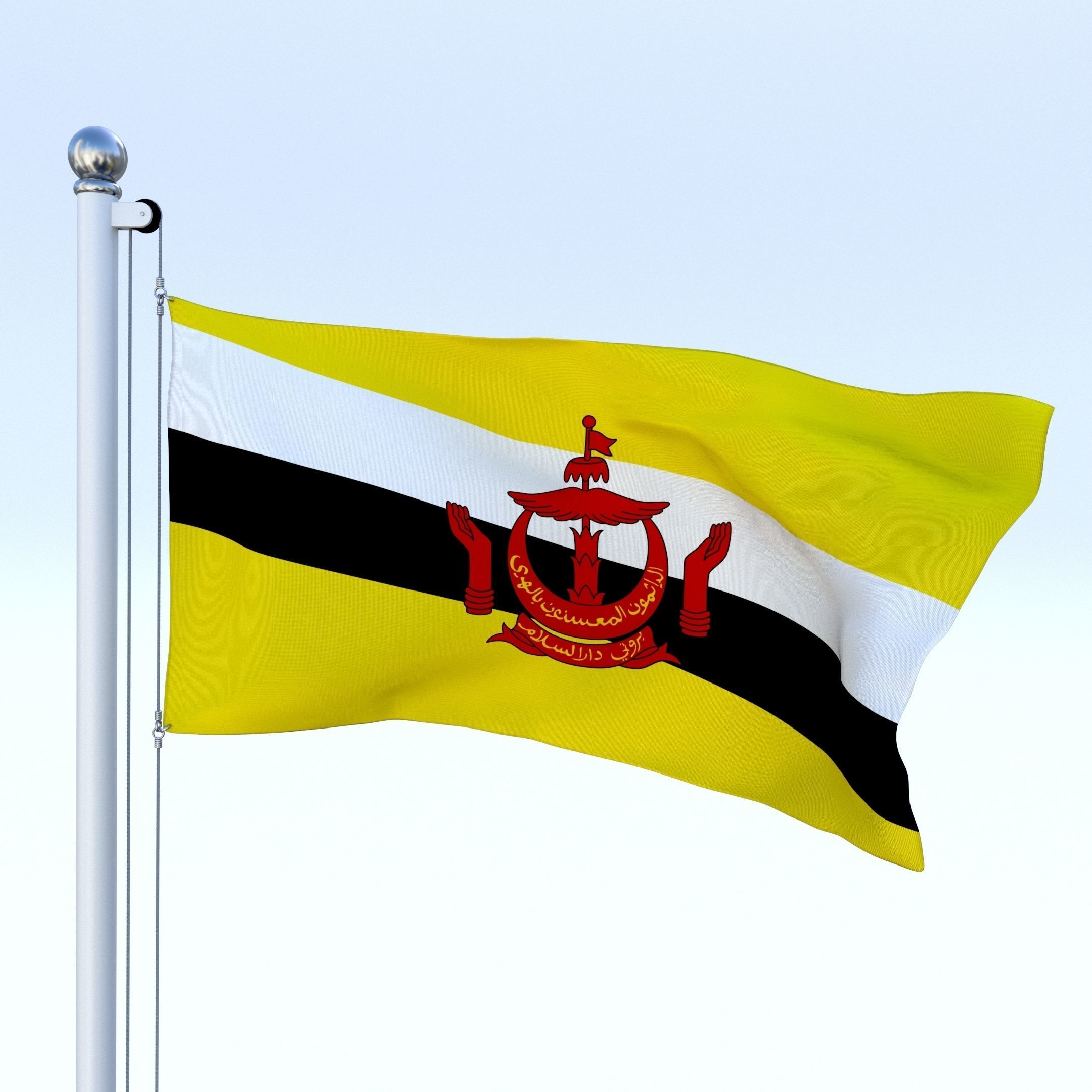 Animated Brunei Darussalam Flag Low-poly 3D model_5