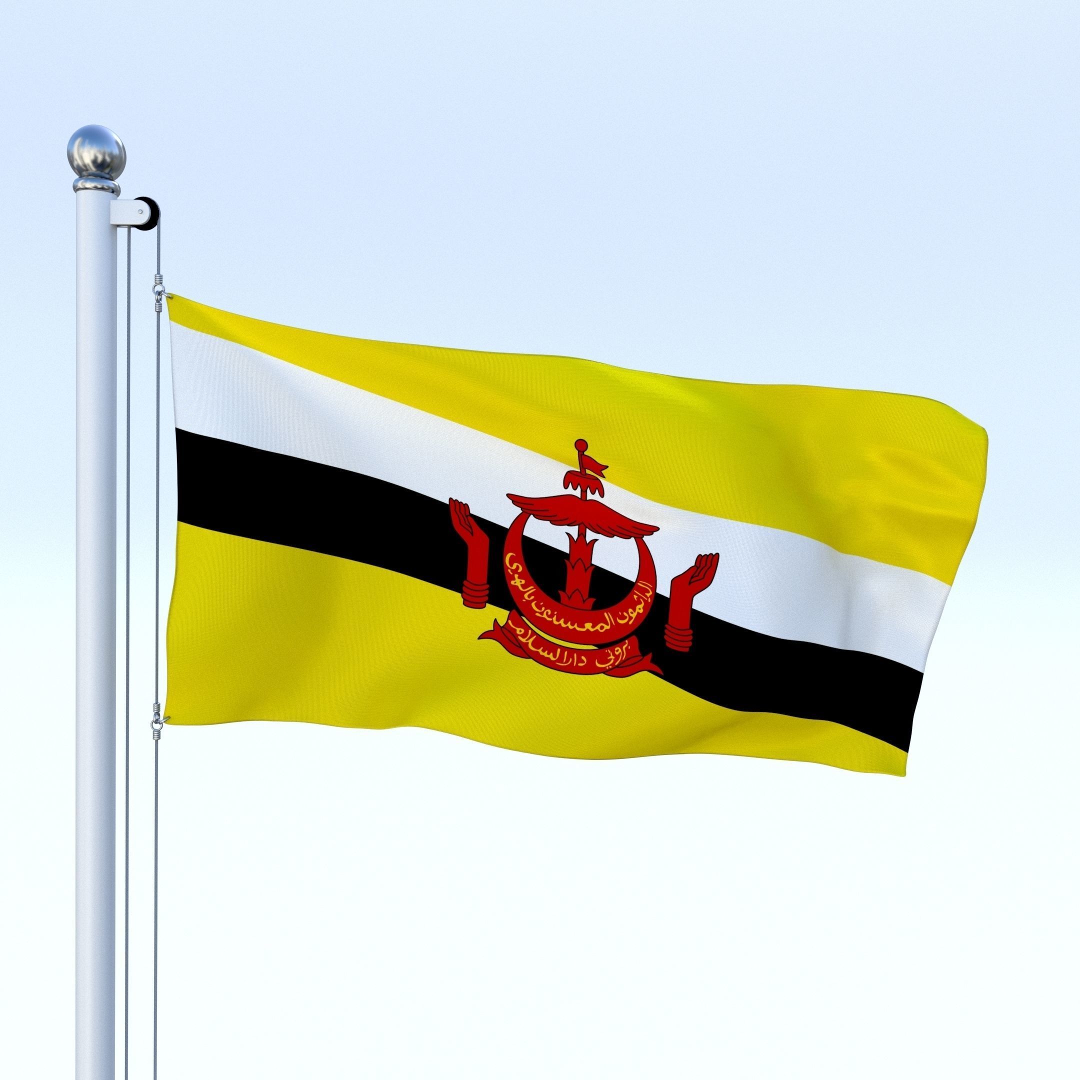 Animated Brunei Darussalam Flag Low-poly 3D model_3