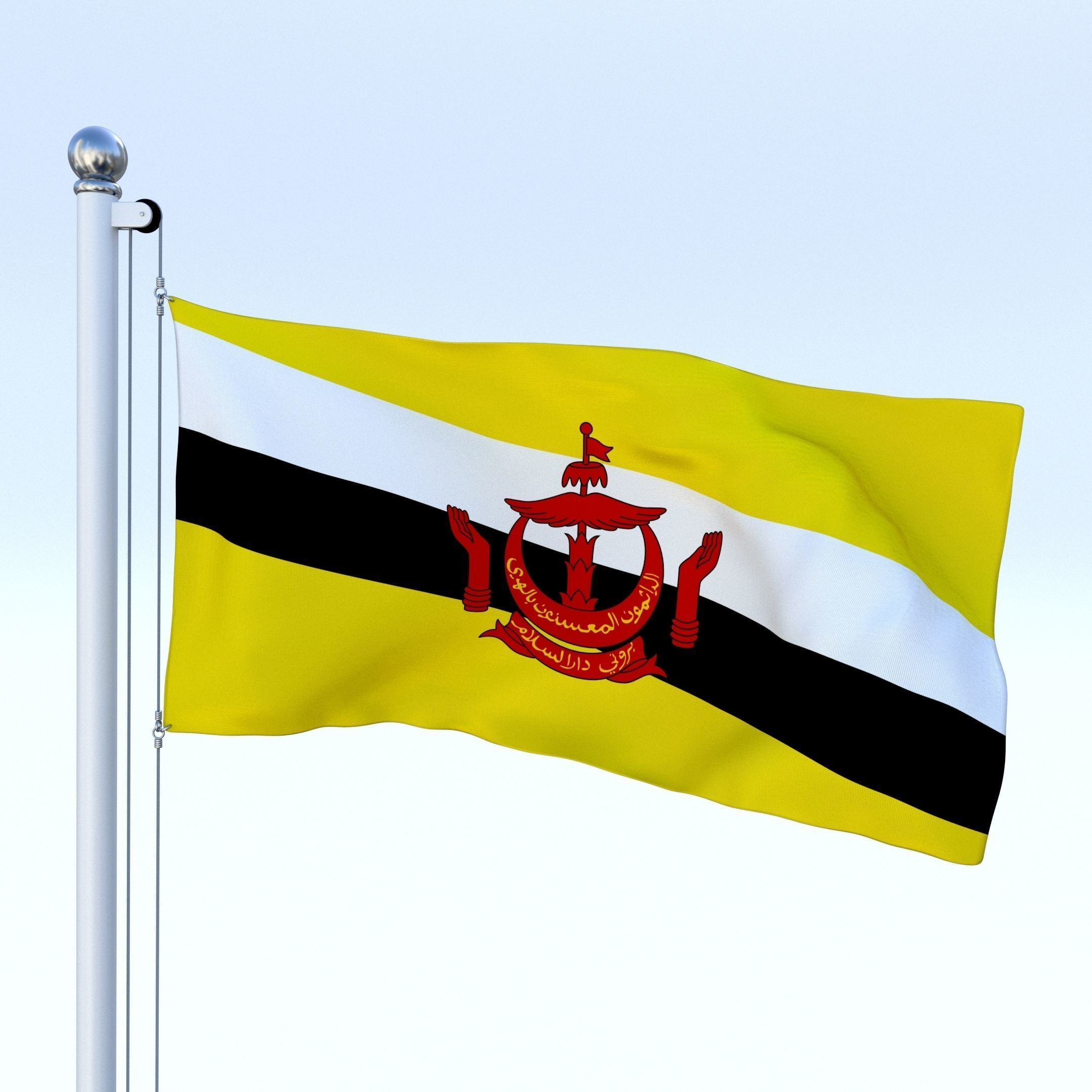 Animated Brunei Darussalam Flag Low-poly 3D model_1