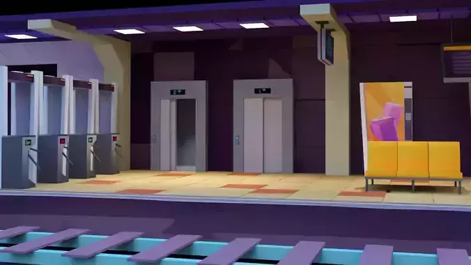 Low Poly Subway Station Blender Model  Game-Ready Low-poly 3D model 7