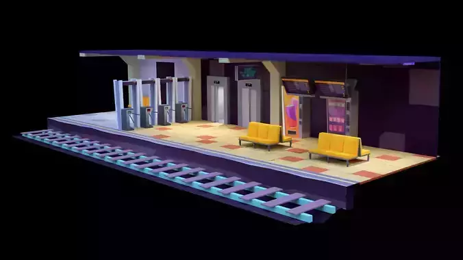 Low Poly Subway Station Blender Model  Game-Ready Low-poly 3D model 2