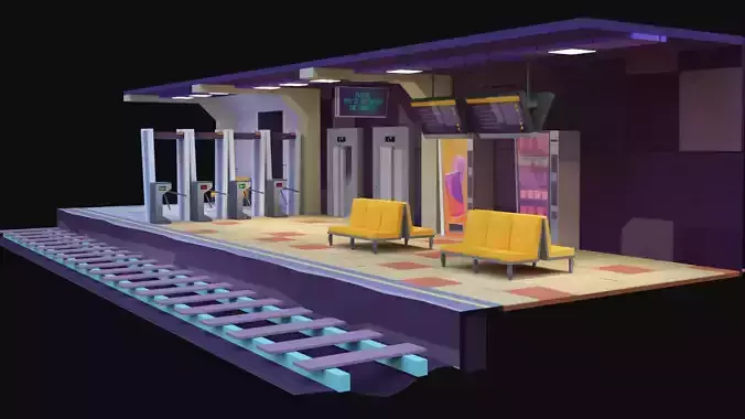 Low Poly Subway Station Blender Model  Game-Ready