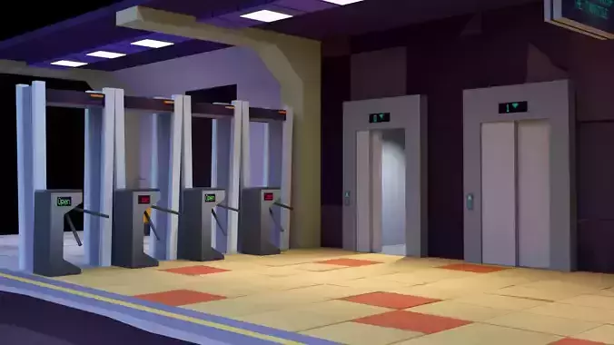 Low Poly Subway Station Blender Model  Game-Ready Low-poly 3D model 4