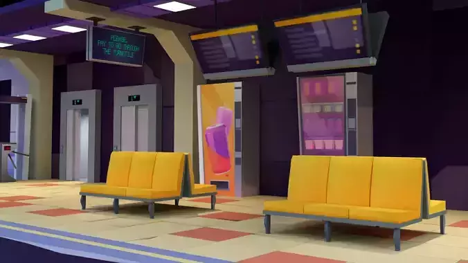 Low Poly Subway Station Blender Model  Game-Ready Low-poly 3D model 3