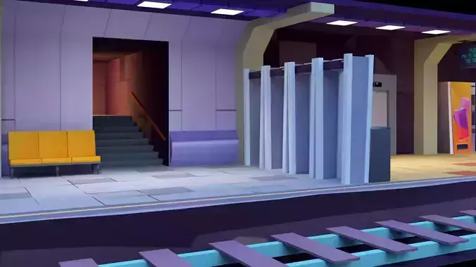 Low Poly Subway Station Blender Model  Game-Ready Low-poly 3D model 6