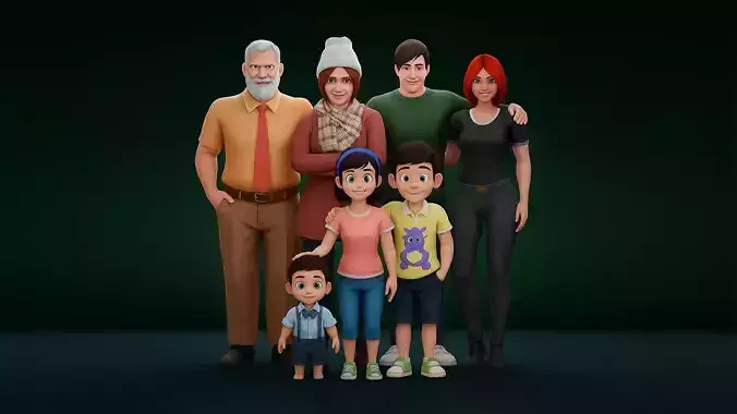 Complete 3D Family Character Pack - 7 Low Poly Models 