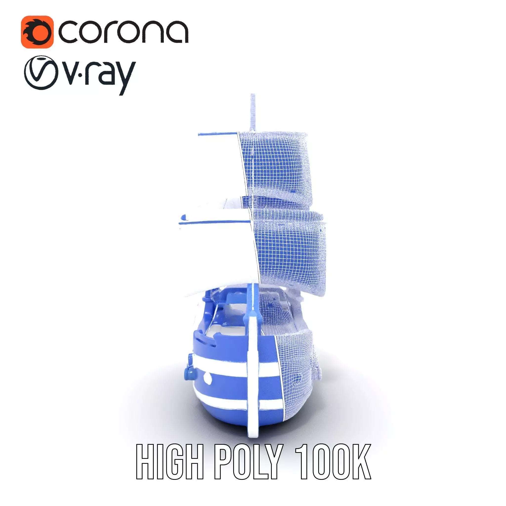 Blue Pirate Ship model pack Low-poly 3D model_32