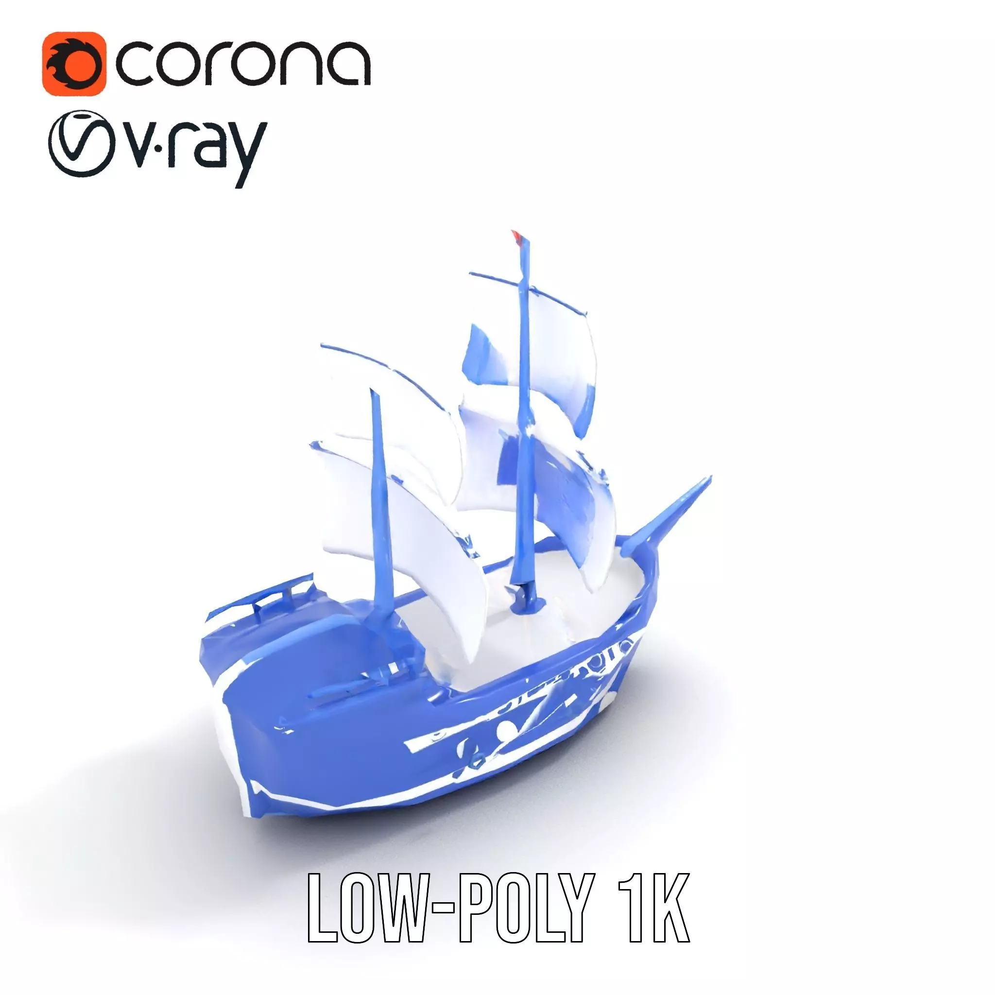 Blue Pirate Ship model pack Low-poly 3D model_20
