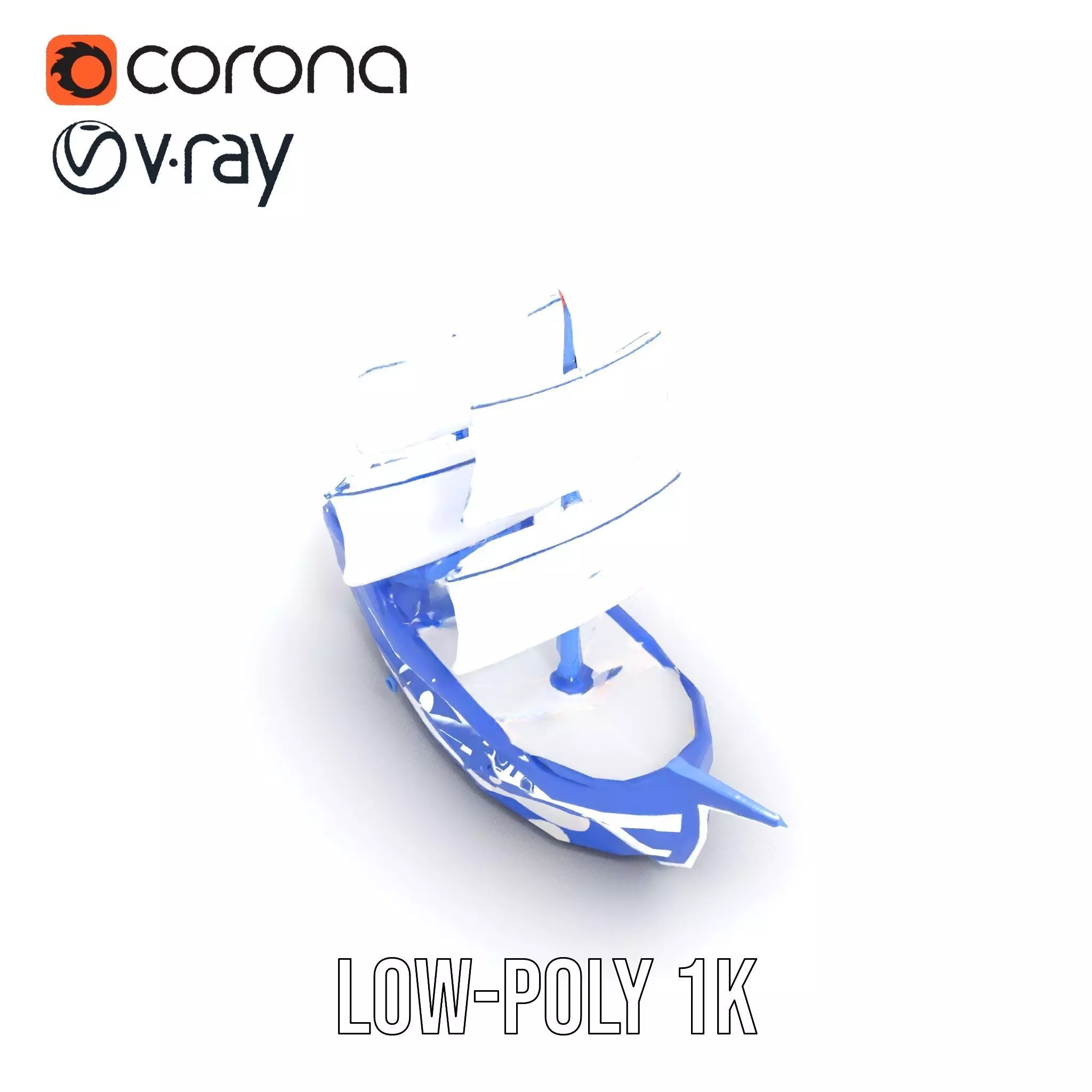 Blue Pirate Ship model pack Low-poly 3D model_25