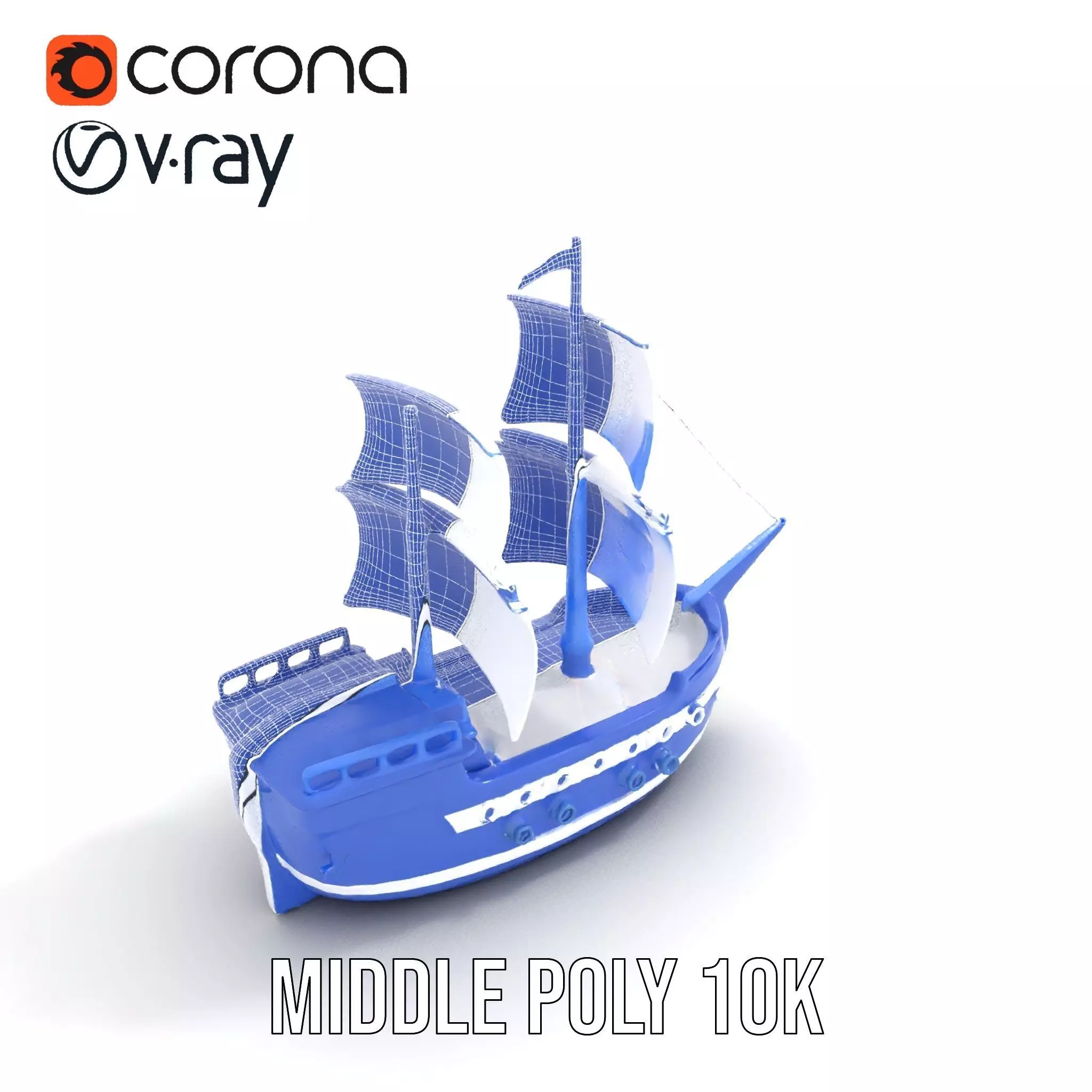 Blue Pirate Ship model pack Low-poly 3D model_6