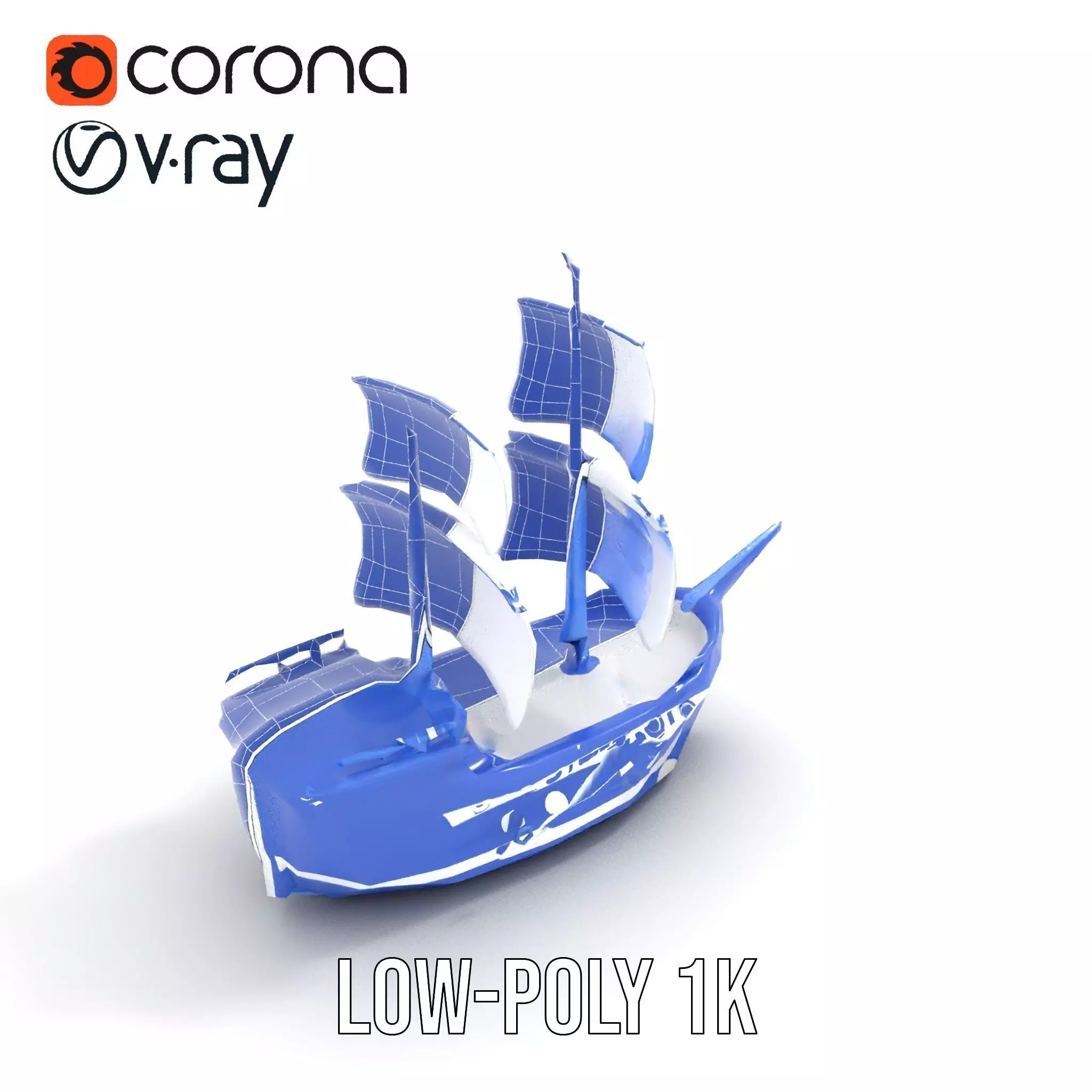 Blue Pirate Ship model pack Low-poly 3D model_17