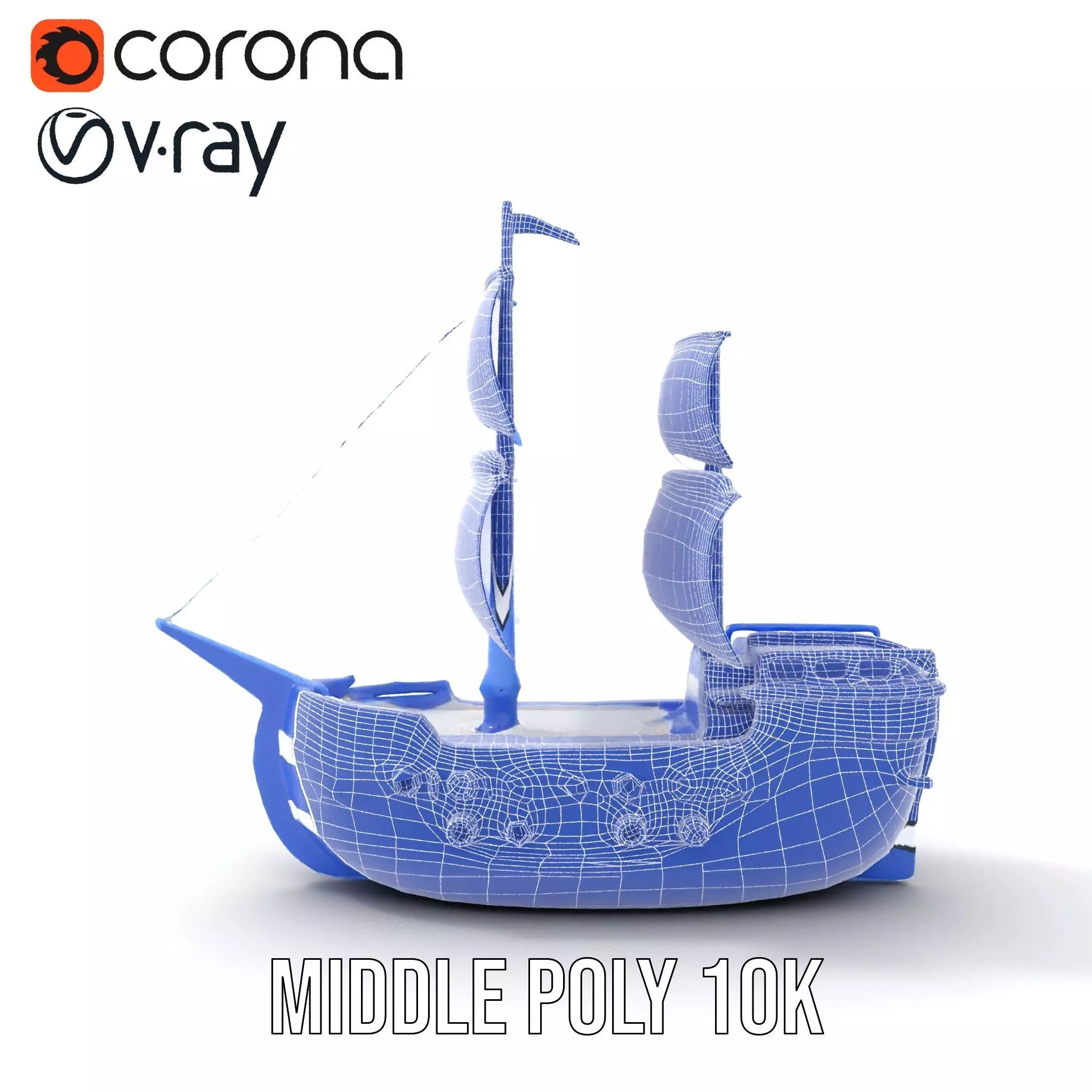 Blue Pirate Ship model pack Low-poly 3D model_12