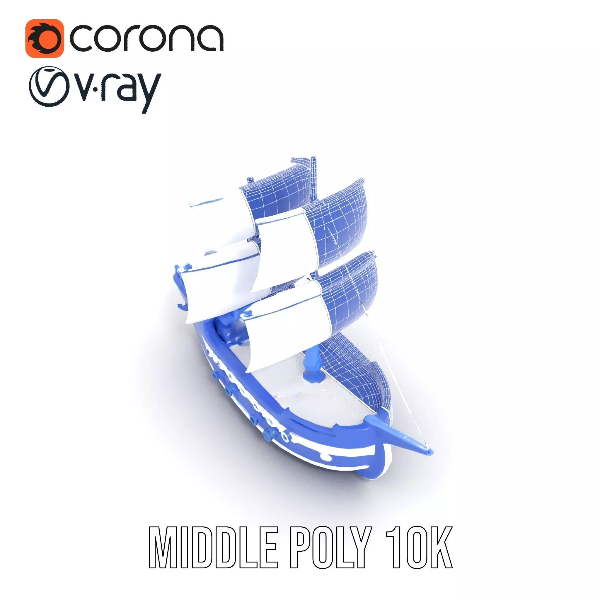 Blue Pirate Ship model pack Low-poly 3D model_19