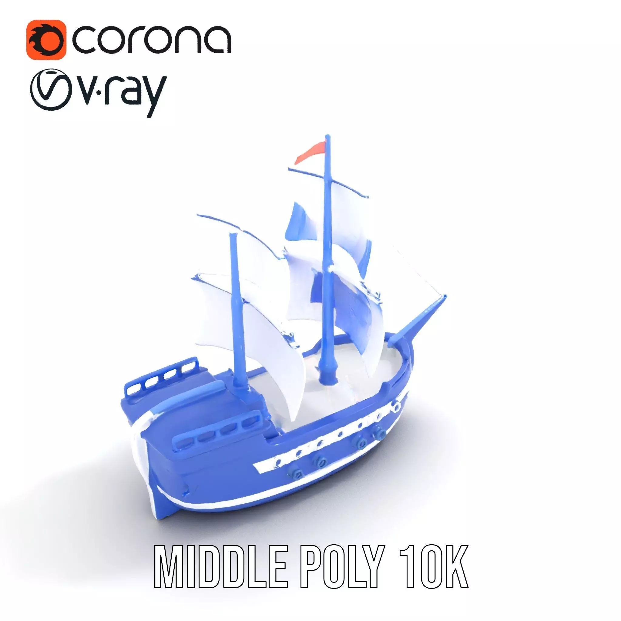 Blue Pirate Ship model pack Low-poly 3D model_24