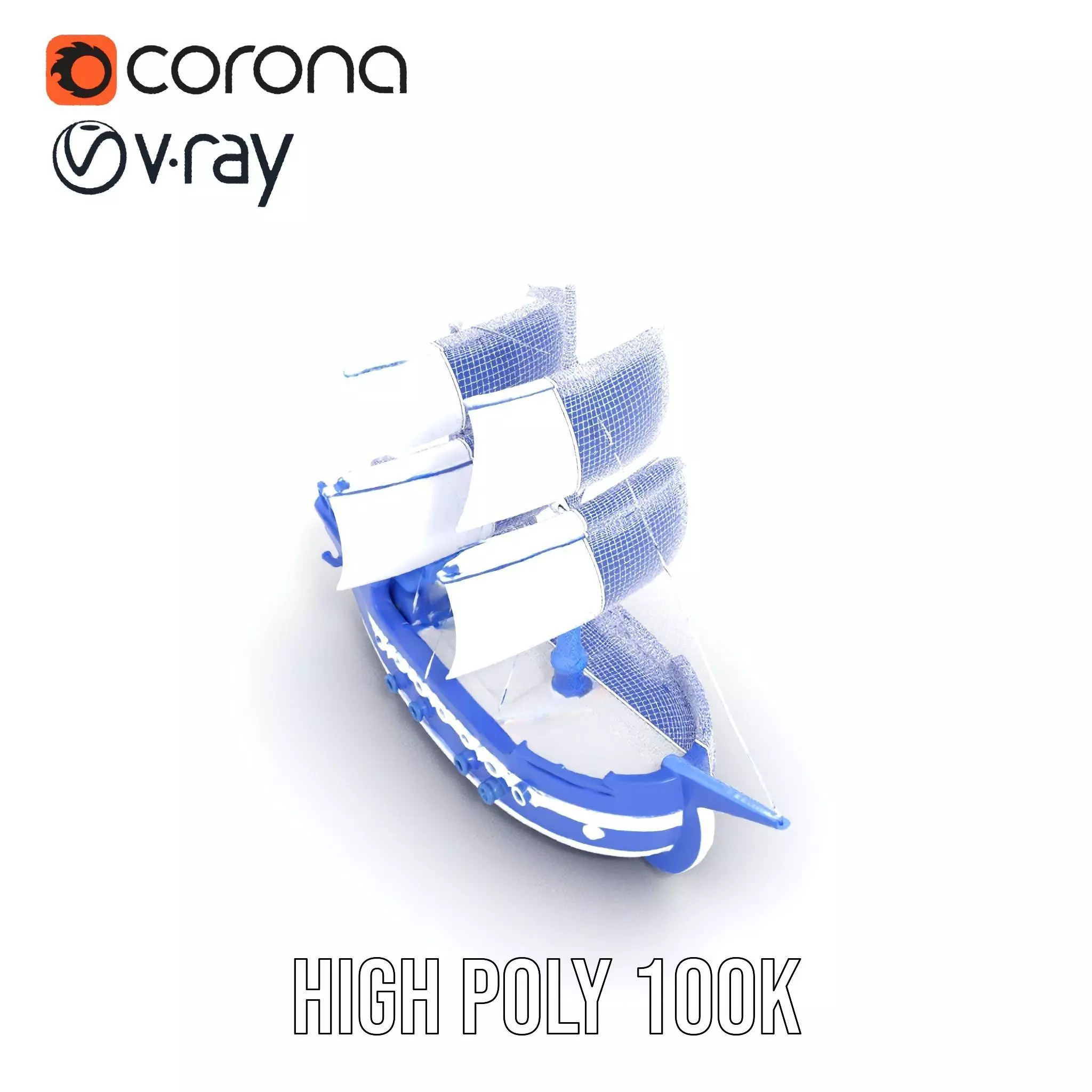 Blue Pirate Ship model pack Low-poly 3D model_29