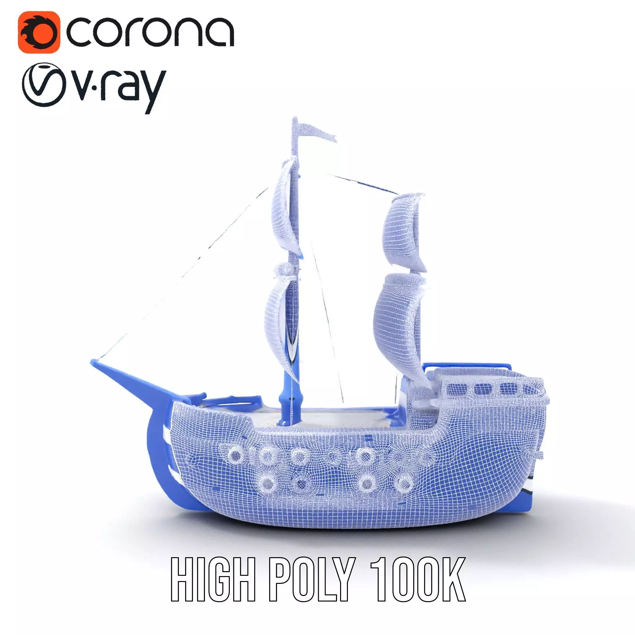 Blue Pirate Ship model pack Low-poly 3D model_34